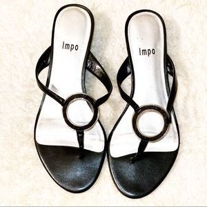 Black and Glitter Ring Sandal Wedges